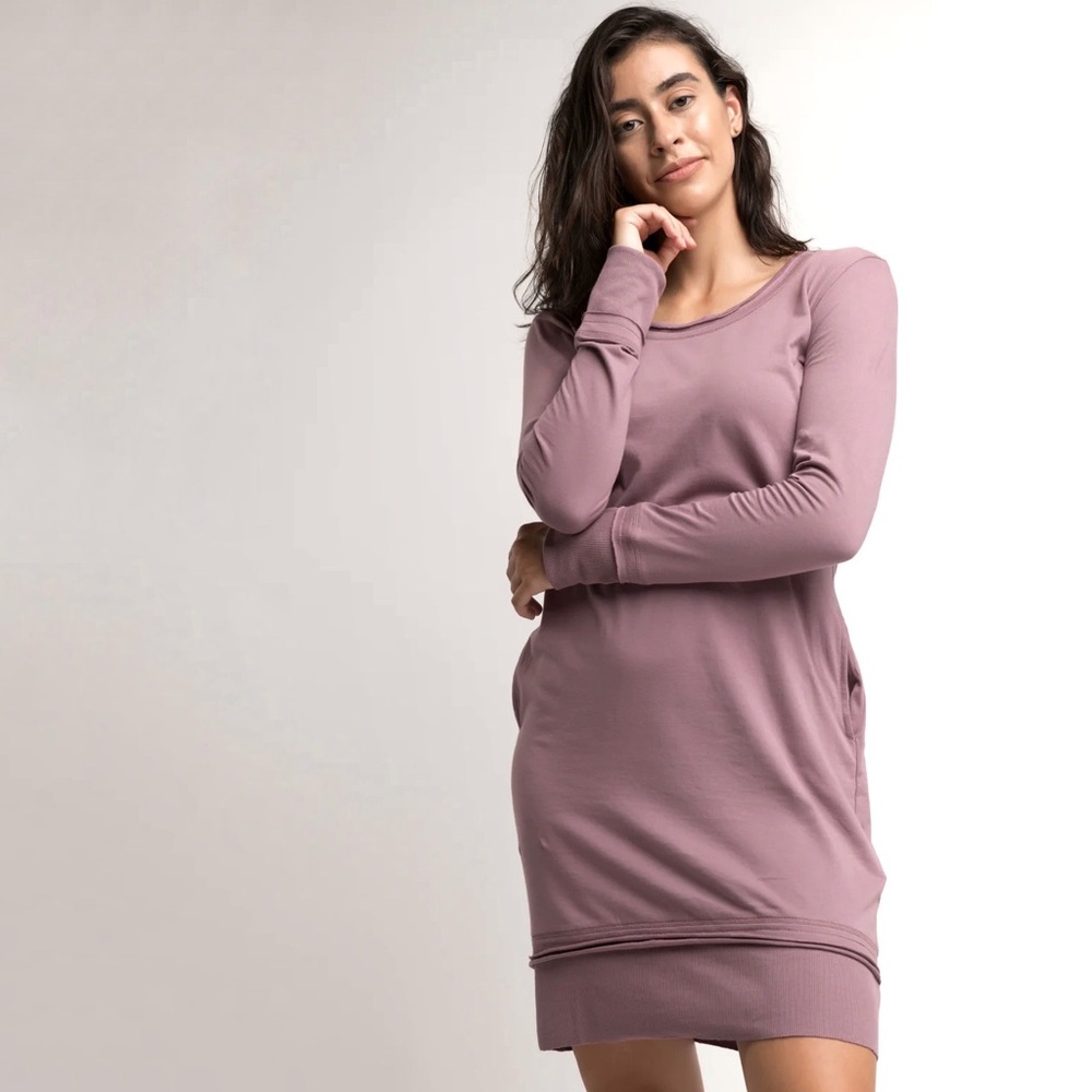 The Good Tee |‎ The Everyday Long Sleeve Pocket Dress in Mauve Size S